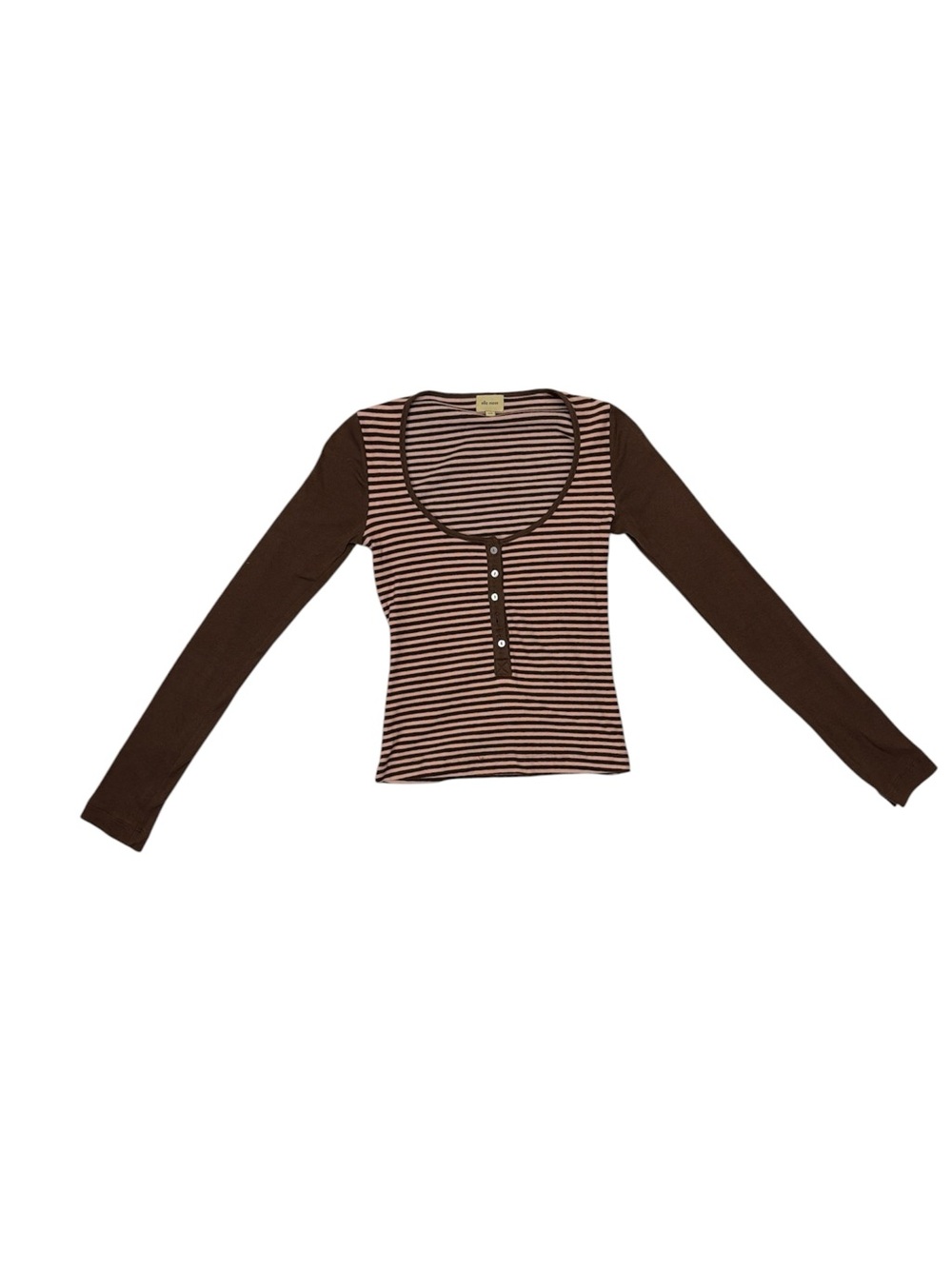 Anthropologie Ella Moss Cotton Tan/Brown Striped Long Sleeve Tee Size X-Small